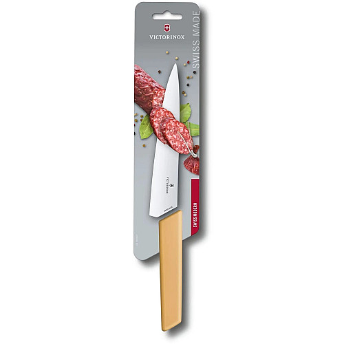 Кухонний ніж Victorinox Swiss Modern Carving 6.9016.198B, 19 см, з жовт. ручкою (блістер)