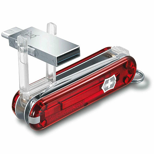Нож Victorinox Victorinox@work 58 мм/8 функций/USB 3.0/3.1 32 Гб/прозрачн.красный, блистер