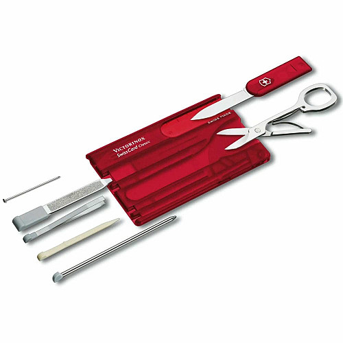 Набір Victorinox Swisscard 82х54х4мм/10функ/прозорий червоний