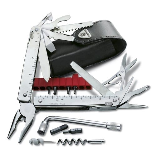 Мультитул Victorinox Swisstool X Plus 115мм/38функ + черный кожаный чехол