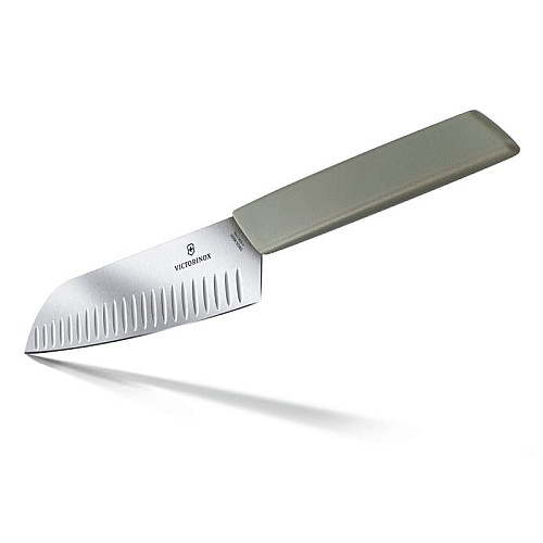 Кухонный нож Victorinox Swiss Modern Santoku, 17 см, рифл., зел. ручкой, блистер