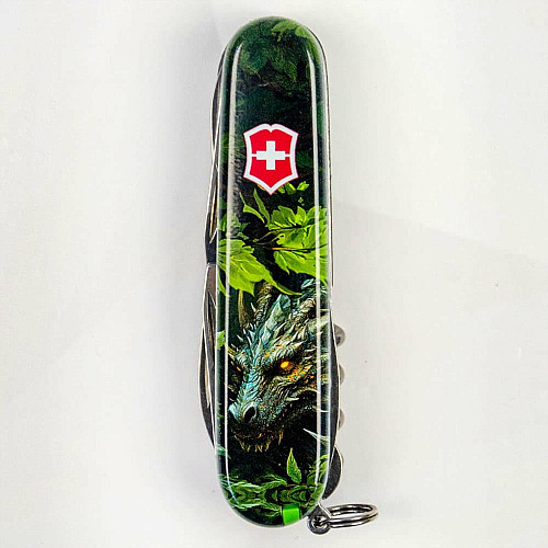Нож Victorinox Huntsman Zodiac 91мм/15функ/Зеленый деревянный дракон/разноцветный