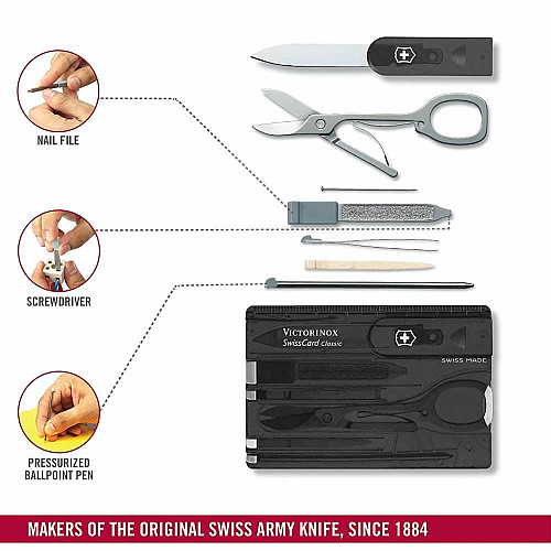 Набір Victorinox Swisscard 82х54х4мм/10функ/прозорий чорний, блістер