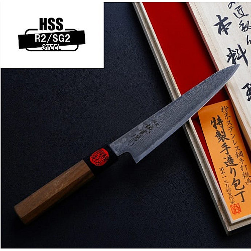 Нож кухонный Paring 150 мм лезвие, SG2, Damascus 33, 64HRC, ручка - орех,TANAKA, HONMAMON (4573200705175) Япония