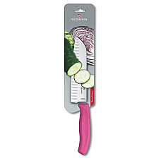 Кухонний ніж Victorinox SwissClassic Santoku Vx6.8526.17L5B, 17 см, з рож. ручкою (блістер)