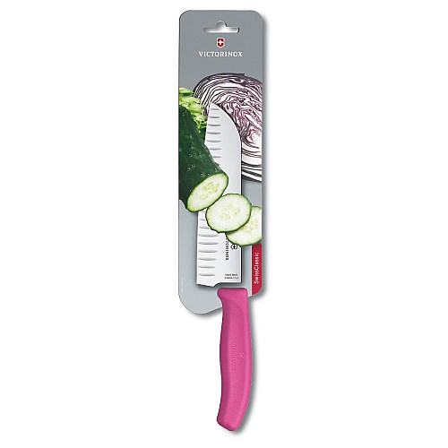 Кухонный нож Victorinox SwissClassic Santoku Vx6.8526.17L5B, 17 см, с рож. ручкой (блистер)