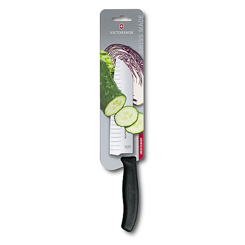 Кухонный нож Victorinox SwissClassic Santoku, 17 см, черный. ручкой, блистер