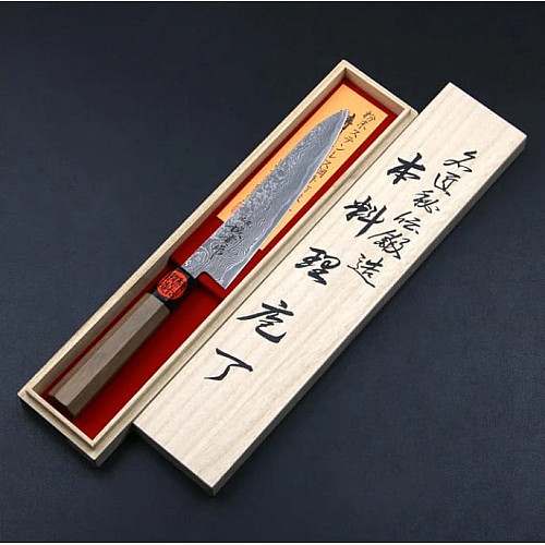 Нож кухонный Paring 150 мм лезвие, SG2, Damascus 33, 64HRC, ручка - орех,TANAKA, HONMAMON (4573200705175) Япония