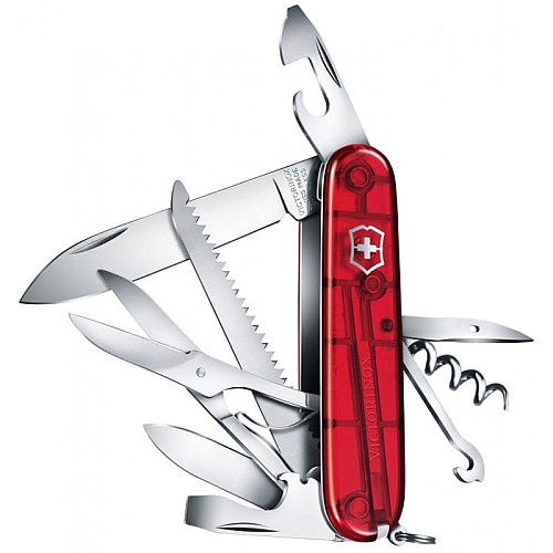 Ніж Victorinox Huntsman 91мм/15функ/прозорий червоний