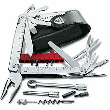 Мультитул Victorinox Swisstool X Plus Ratchet 115мм/38функ/сріблястий + чорний шкіряний чохол