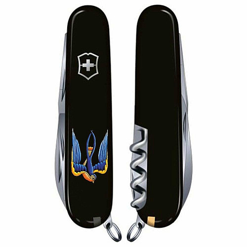 Ніж Victorinox Huntsman Ukraine 91мм/15функ/Тризуб-ластівка/чорний