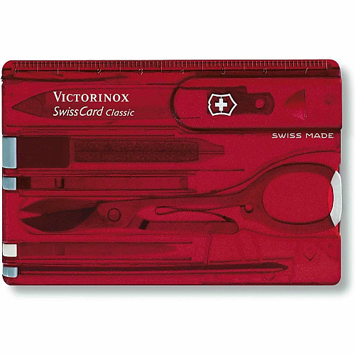 Набір Victorinox Swisscard 82х54х4мм/10функ/прозорий червоний, блістер