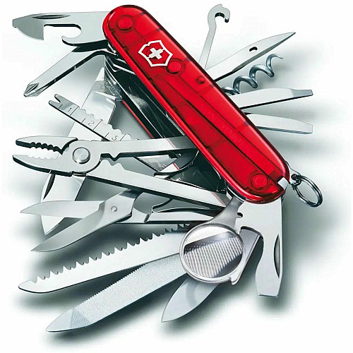 Ніж Victorinox Swisschamp 91мм/33функ/прозорий червоний