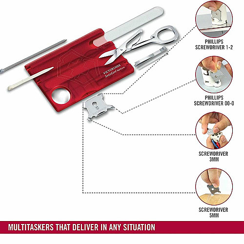 Набор Victorinox Swisscard Nailcare 82х54х4мм/13функ/прозрачный красный