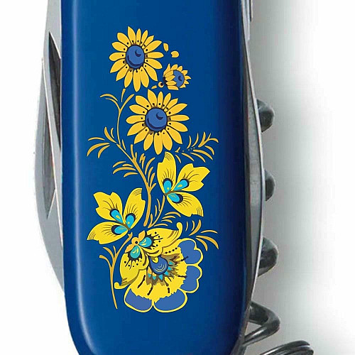 Ніж Victorinox Spartan Ukraine 91мм/12функ/квіти в укр.стилі/синій
