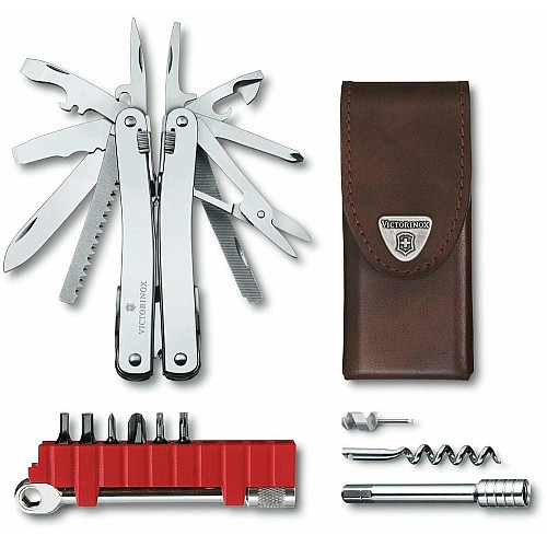 Мультитул Victorinox Swisstool Spirit X Plus Ratchet 105мм/36функ + коричневый кожаный чехол