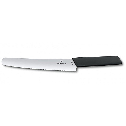 Кухонный нож Victorinox Swiss Modern Bread&Pastry, 22 см, черный. ручкой, блистер