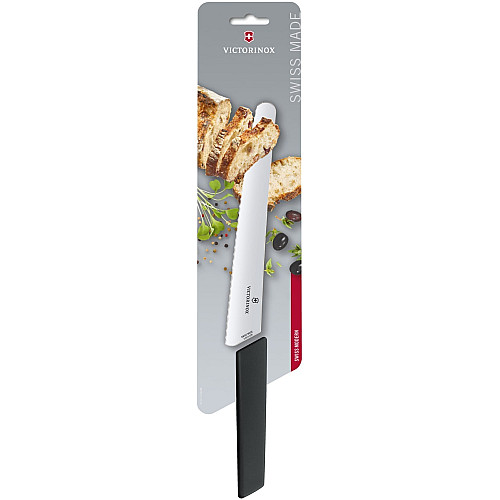 Кухонный нож Victorinox Swiss Modern Bread&Pastry, 22 см, черный. ручкой, блистер