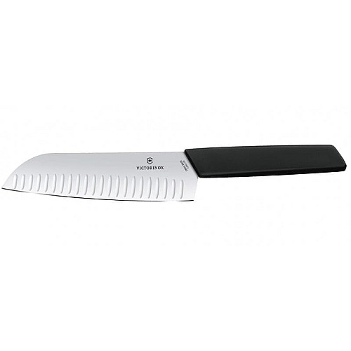 Кухонний ніж Victorinox Swiss Modern Santoku, 17 см, рифл., з чорн. ручкою, блістер