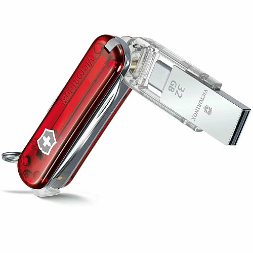 Нож Victorinox Victorinox@work 58 мм/8 функций/USB 3.0/3.1 32 Гб/прозрачн.красный, блистер
