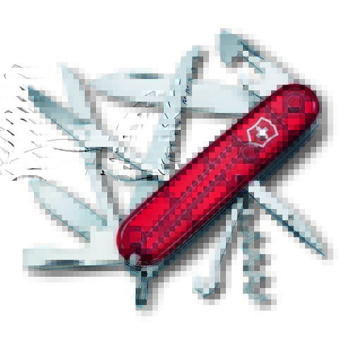 Ніж Victorinox Huntsman 91мм/15функ/прозорий червоний