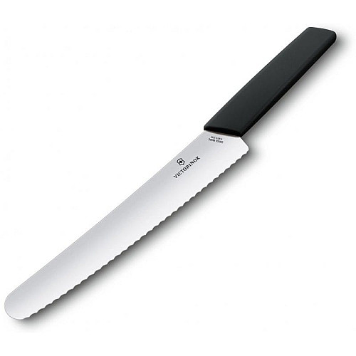 Кухонный нож Victorinox Swiss Modern Bread&Pastry, 22 см, черный. ручкой, блистер