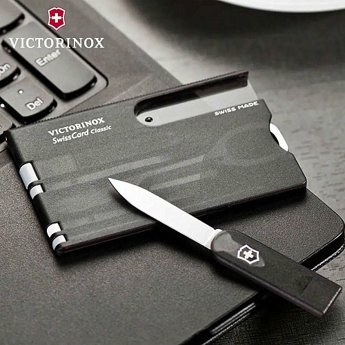 Набір Victorinox Swisscard 82х54х4мм/10функ/прозорий чорний, блістер