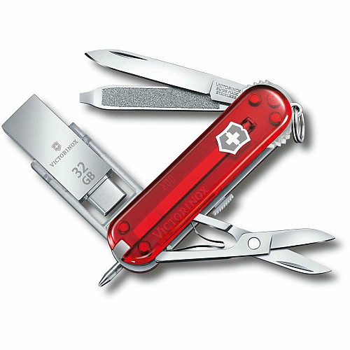 Нож Victorinox Victorinox@work 58 мм/8 функций/USB 3.0/3.1 32 Гб/прозрачн.красный, блистер
