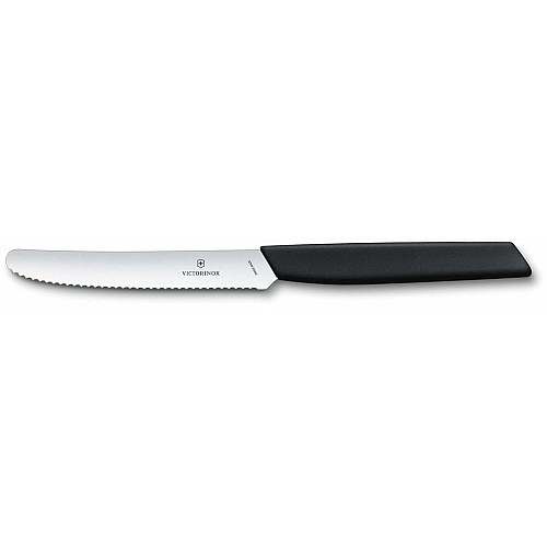 Кухонный нож Victorinox Swiss Modern Tomato&Sausage, 11 см, черный. ручкой