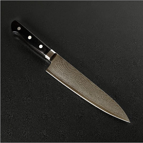 Нож кухонный Gyuto (Шефский) 210 мм лезвие, VG10 Damascus - дамасская сталь, 61HRC, HONMAMON (4580149741232) Япония