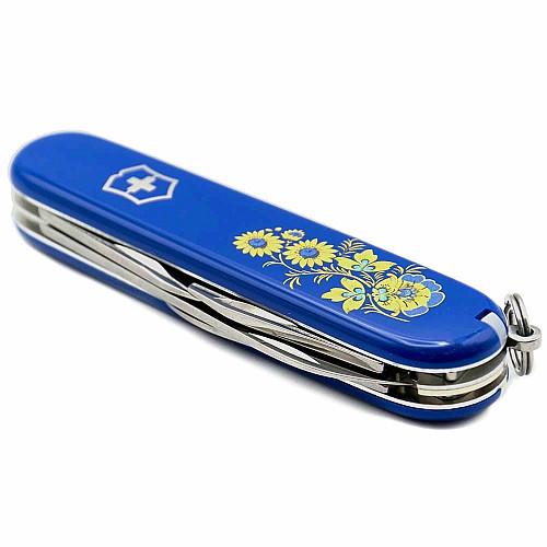 Ніж Victorinox Spartan Ukraine 91мм/12функ/квіти в укр.стилі/синій