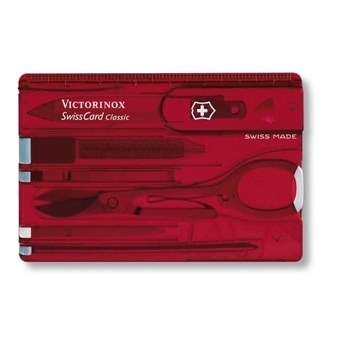 Набір Victorinox Swisscard 82х54х4мм/10функ/прозорий червоний
