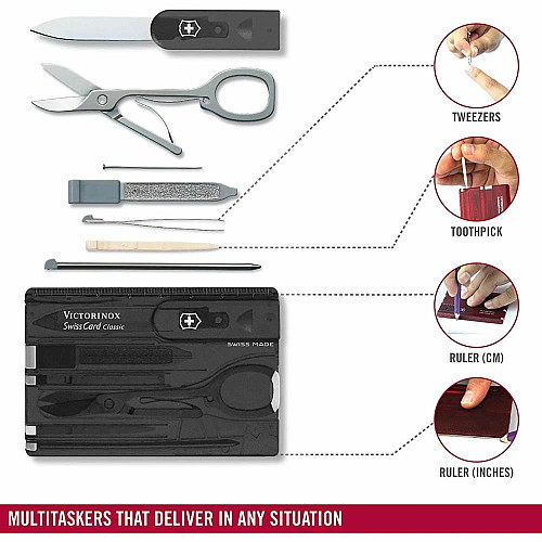 Набір Victorinox Swisscard 82х54х4мм/10функ/прозорий чорний, блістер