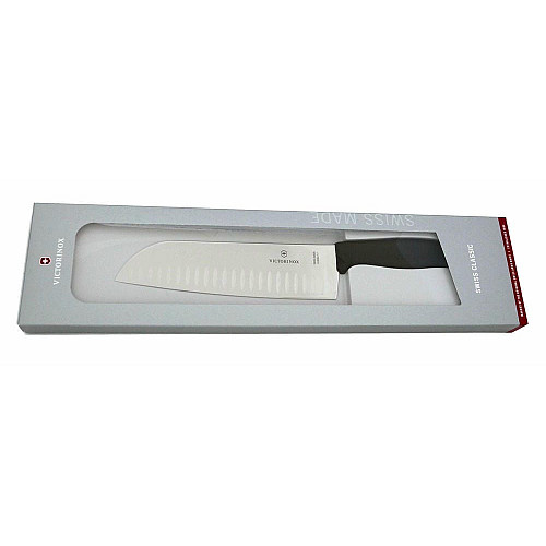 Кухонный нож Victorinox SwissClassic Santoku Vx6.8523.17G, 17 см, с черн. ручкой, в подар.уп.