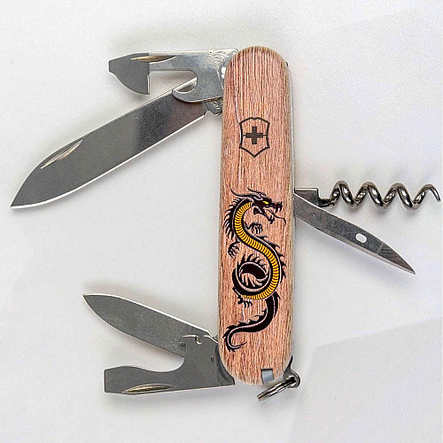 Нож Victorinox Spartan Zodiac 91мм/12функ/3D Деревянный дракон/бежевый