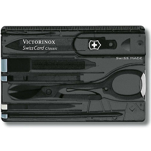 Набір Victorinox Swisscard 82х54х4мм/10функ/прозорий чорний, блістер