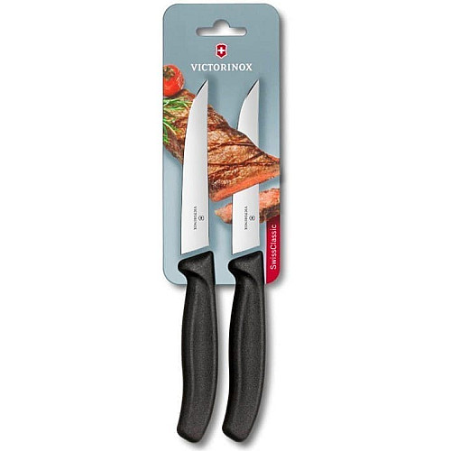 Кухонный нож Victorinox SwissClassic SteakVx6.7903.12B, 12 см, с черн. ручкой, 2 шт (блистер)