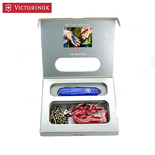 Нож Victorinox My First 84мм/9функ/прозрачный синий + цепь.41815+шнурок 4187