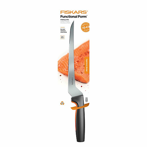 Кухонный нож филейный Fiskars Functional Form, 21.6см, нержавеющая сталь, пластик, черный