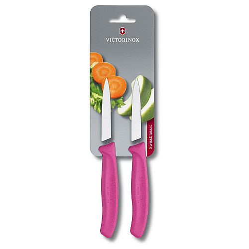 Кухонный нож Victorinox SwissClassic Paring Vx6.7606.L115B, 8 см, с рож. ручкой, 2шт (блистер)