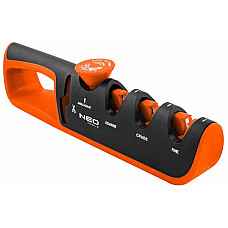 Точилка для ножей и ножниц Neo Tools, 77х290х47мм, 3 этапа заточки, алмаз, карбид вольфрама и керамика, регулировка угла заточки, ABS-пластик и TPR г