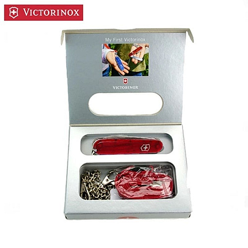 Нож Victorinox My First 84мм/9функ/прозрачный красный + цепочка 41815 + шнурок 4187