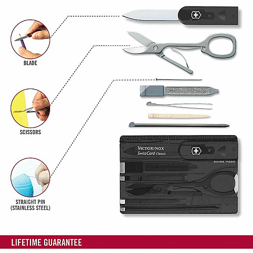 Набір Victorinox Swisscard 82х54х4мм/10функ/прозорий чорний, блістер