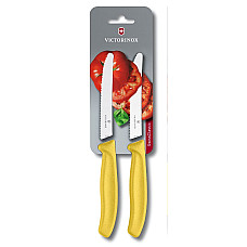 Кухонний ніж Victorinox SwissClassic Tomato&Sausage Vx6.7836.L118B, 11 см, з жовт. ручкою, 2 шт (блістер)