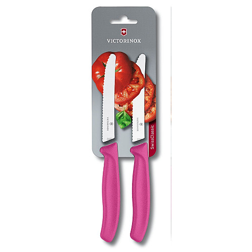 Кухонный нож Victorinox SwissClassic Tomato&Sausagе Vx6.7836.L115B, 11 см, с рож. ручкой, 2 шт (блистер)