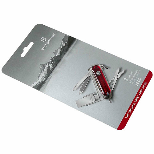 Нож Victorinox Victorinox@work 58 мм/8 функций/USB 3.0/3.1 32 Гб/прозрачн.красный, блистер