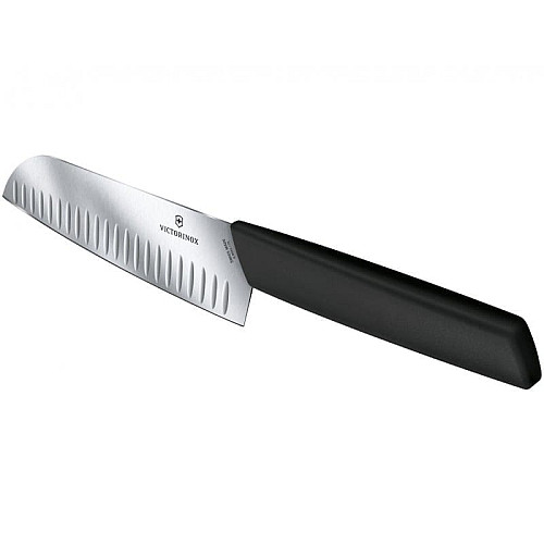 Кухонний ніж Victorinox Swiss Modern Santoku, 17 см, рифл., з чорн. ручкою, блістер