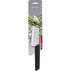 Кухонний ніж Victorinox Swiss Modern Santoku, 17 см, рифл., з чорн. ручкою, блістер