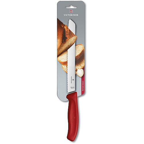 Кухонный нож Victorinox SwissClassic Bread, 21 см, красный. ручкой, блистер