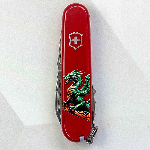 Нож Victorinox Spartan Zodiac 91мм/12функ/зеленый дракон на ветке дерева/красный